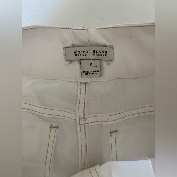 White House Black Market Mini Straight Skirt Ivory Denim Contrast stitching 2 - Picture 2 of 8